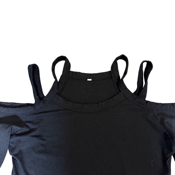 SHEIN BLACK FITTED FULL LENGTH LONG SLEEVE COLD SHOULDER TOP WITH STRAPS SIZE S - Picture 4 of 7